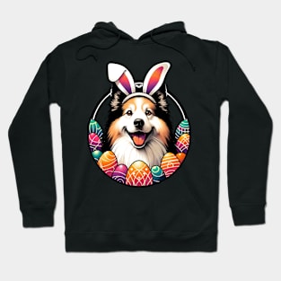 Icelandic Sheepdog Enjoys Easter with Bunny Ears and Eggs Hoodie